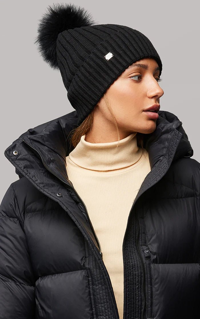 SOIA&KYO CIEL - rib knit hat with removable feather pom pom - Boutique Bubbles