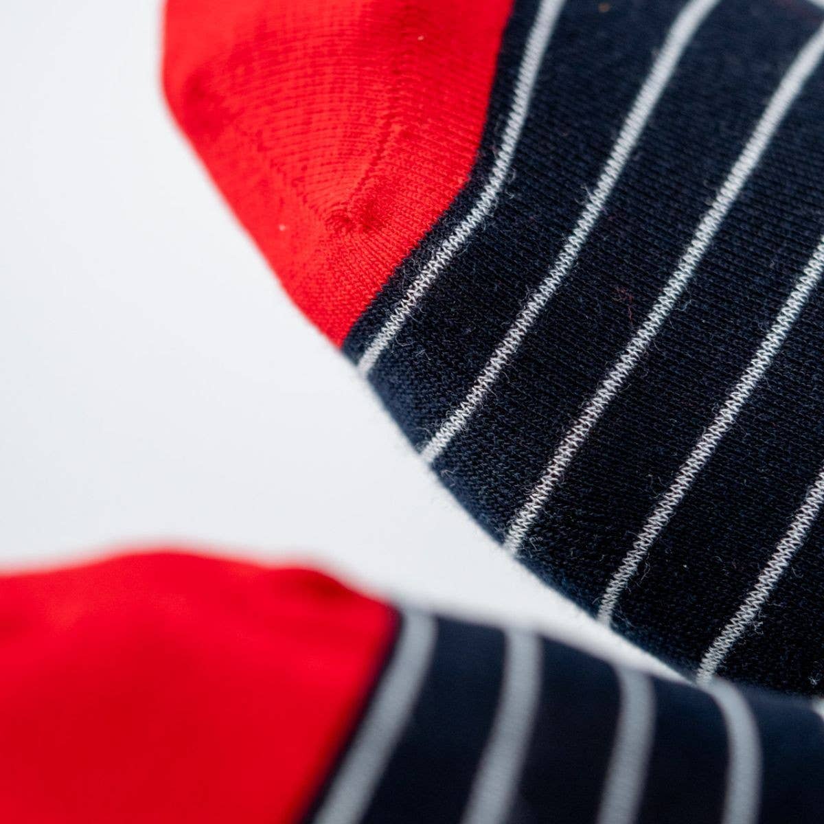 Chaussettes Cheville En Coton Peigné Rayées - Marine Et Blanc