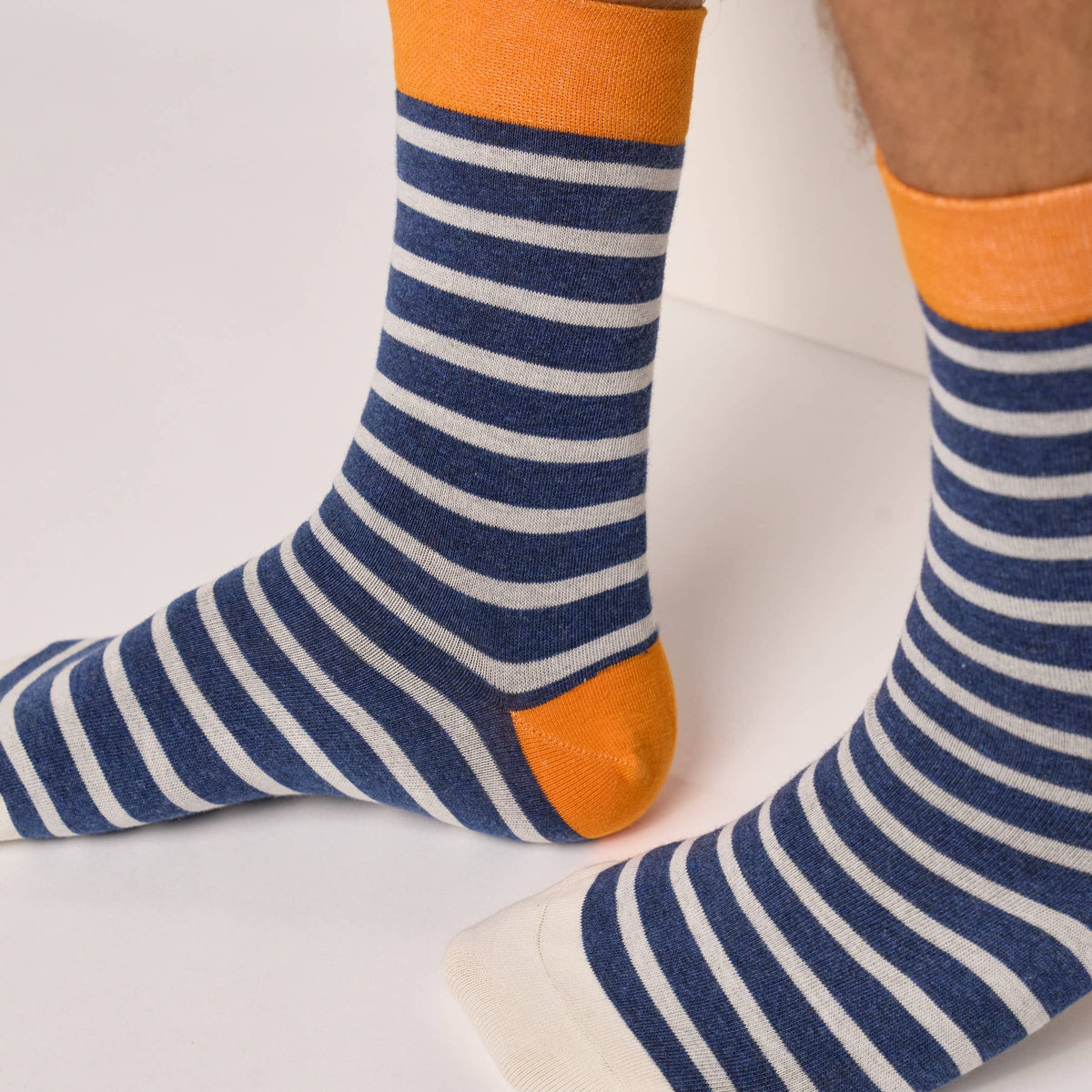 Combed cotton socks with wide stripes