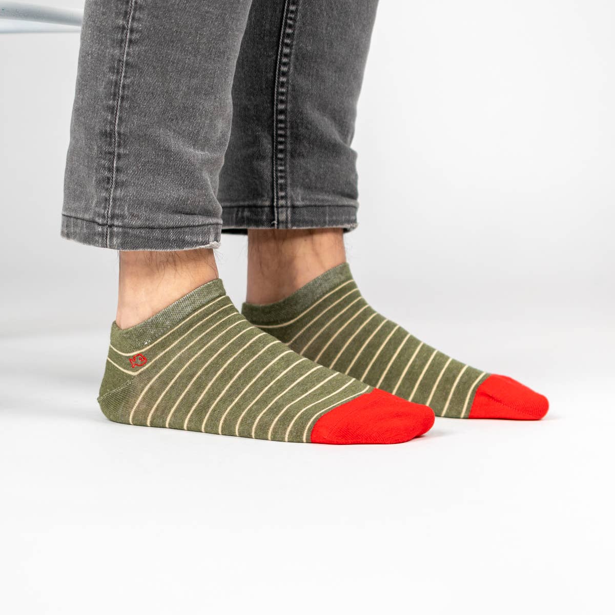 Fine Striped Socks - Khaki, Beige Striped