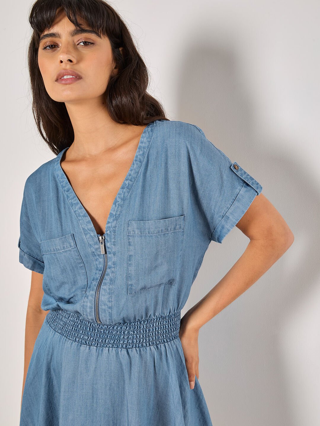 APRICOT - Denim Smocked Mini Dress - 964877 D - Boutique Bubbles