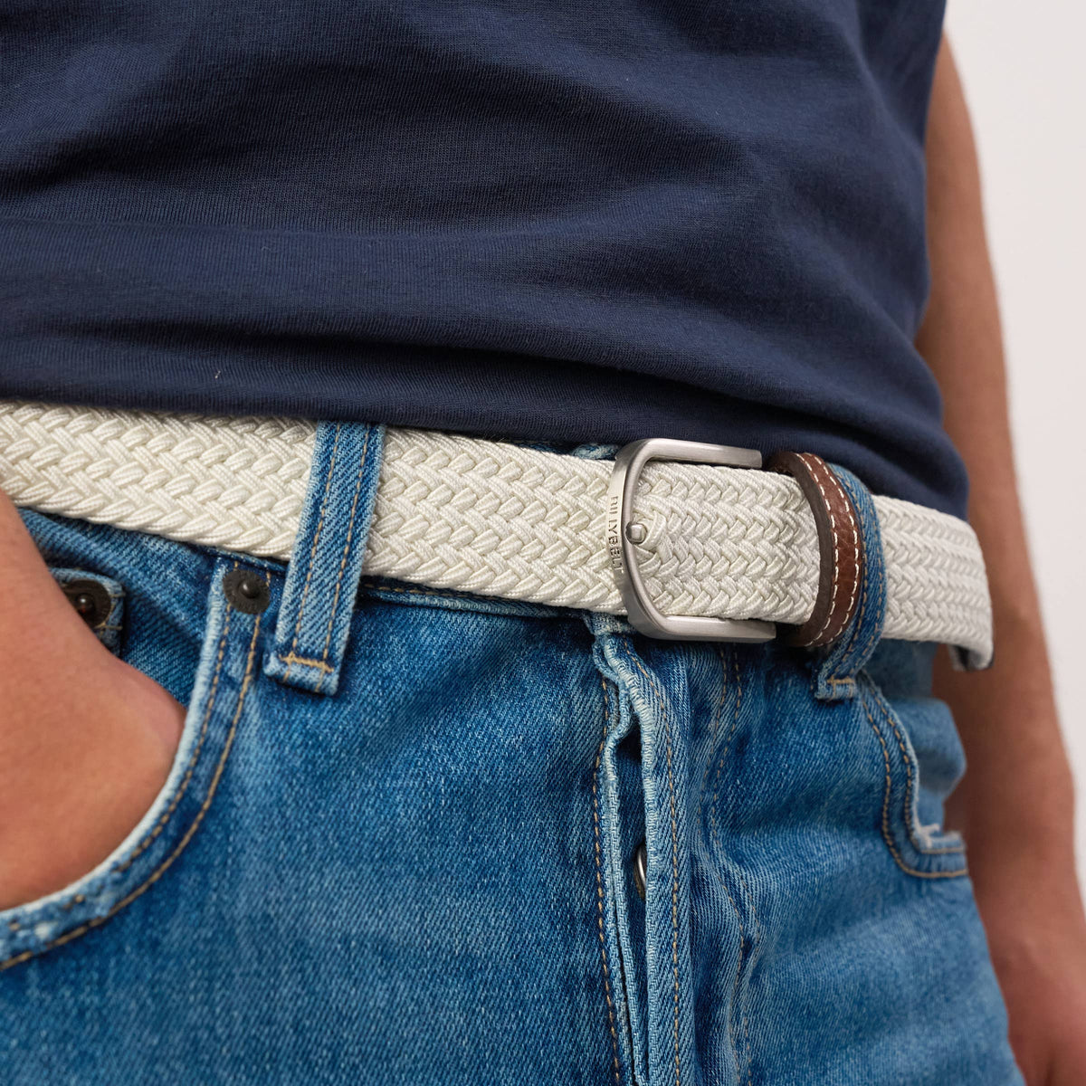 Elastic braided belt - Coconut white