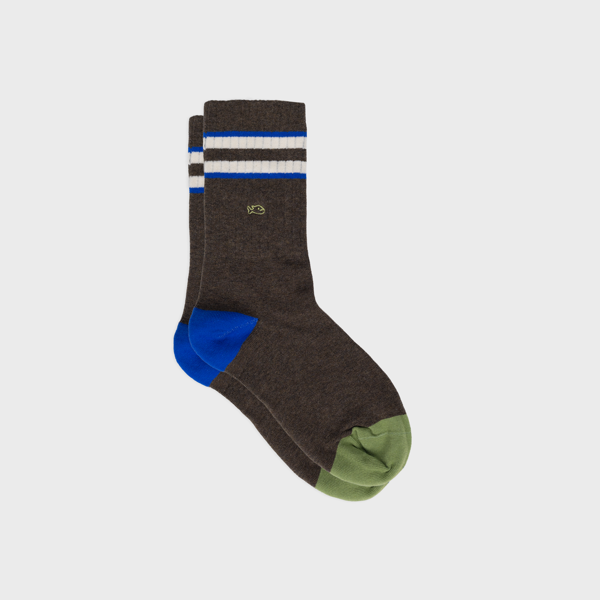 Retro combed cotton socks - Brown, ivory striped