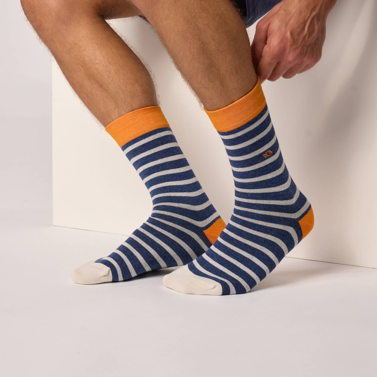Combed cotton socks with wide stripes