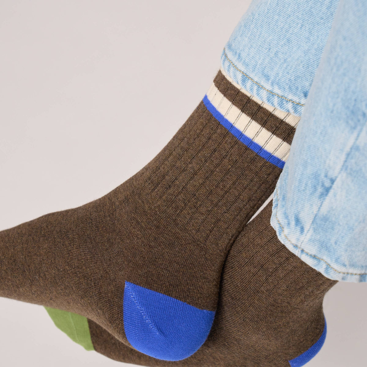 Retro combed cotton socks - Brown, ivory striped