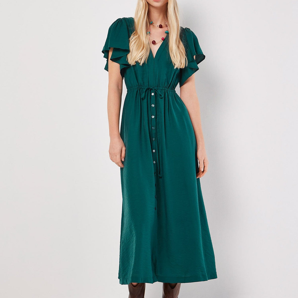 APRICOT - Angel Sleeve Button-Down Maxi Dress