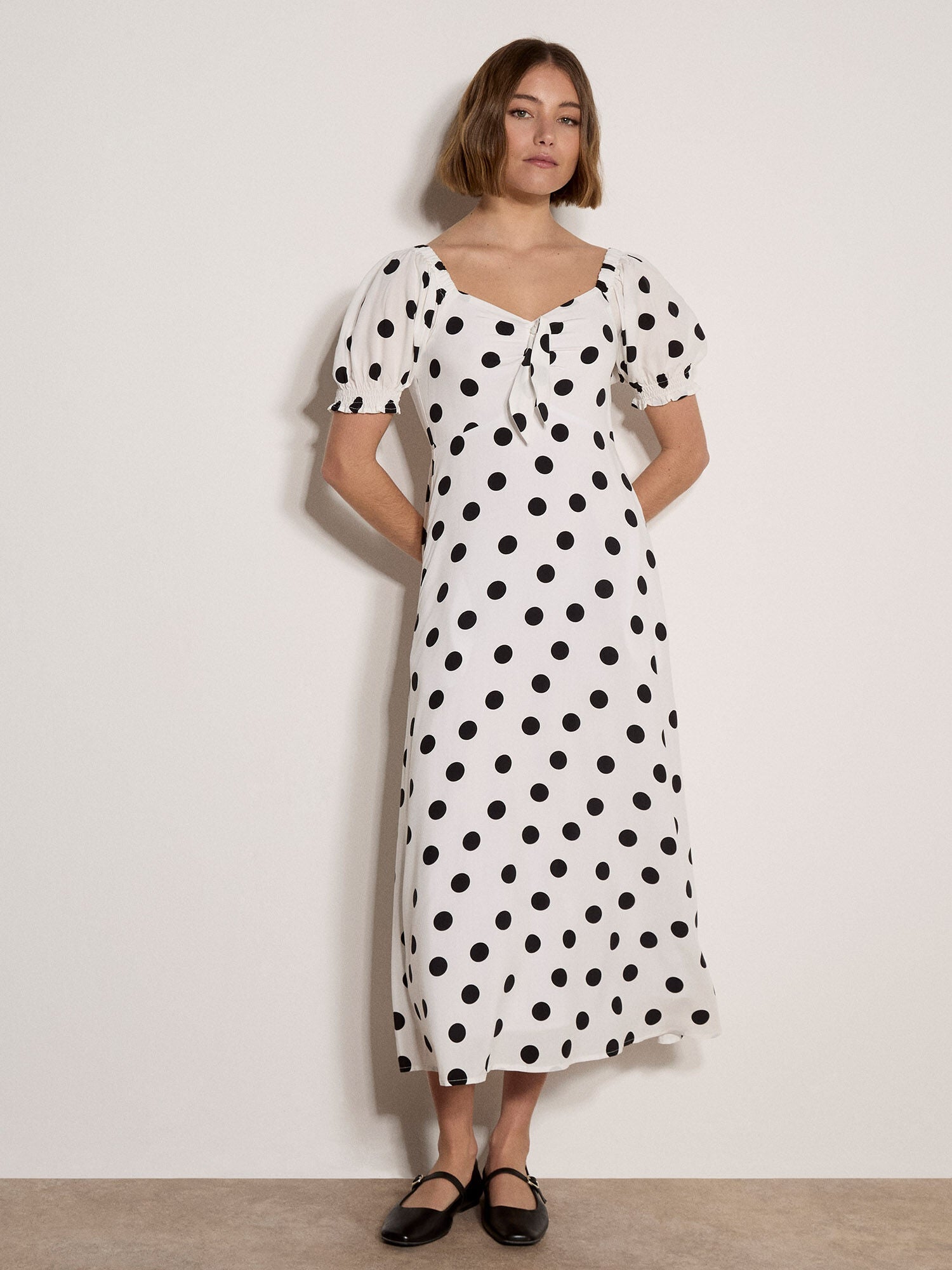 APRICOT - Apricot Polka Dot A - Line Midi Dress - X181681 - Boutique Bubbles