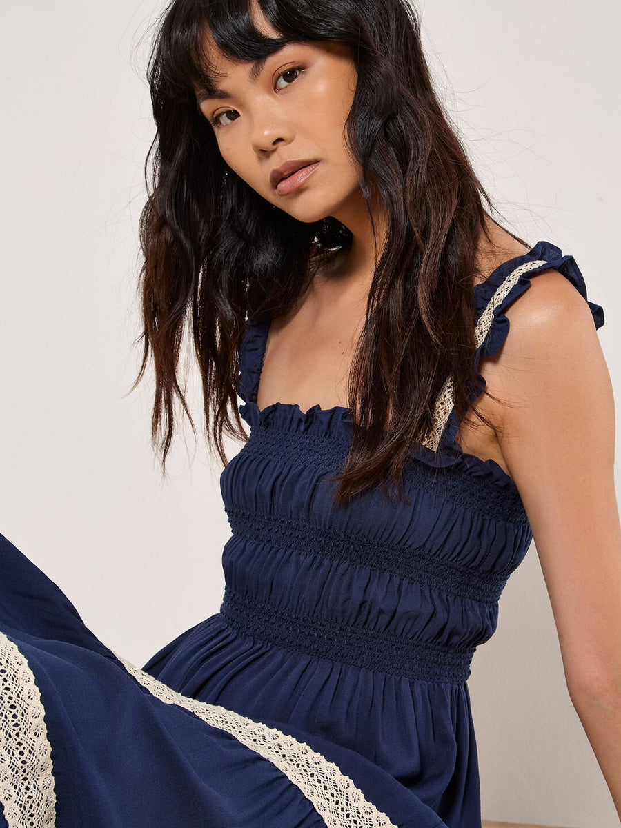 APRICOT - Crochet Lace Tiered Midi Dress