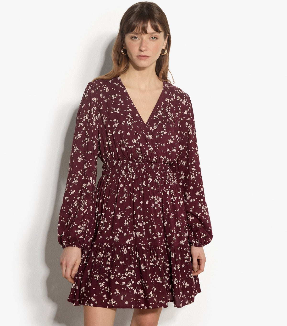 APRICOT - Daisy Spray Wrap Tiered Dress - X229369 - Boutique Bubbles