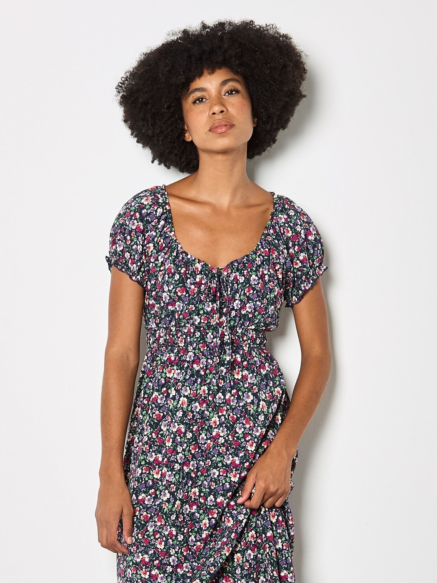 APRICOT - Ditsy Floral Milkmaid Midi Dress - X168293 - Boutique Bubbles