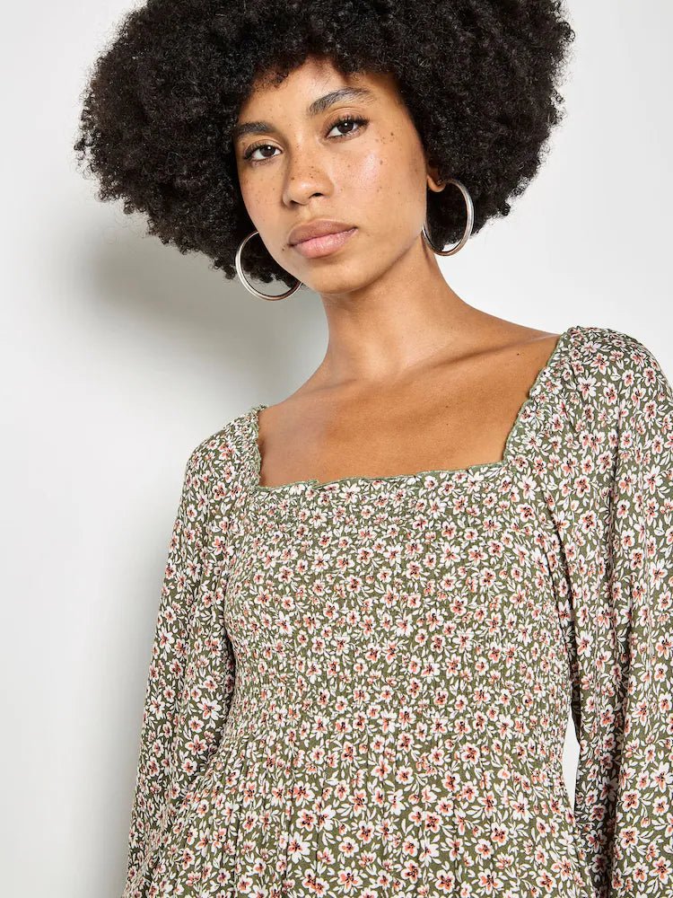 APRICOT - Green Ditsy Floral Smocked Midi Dress - X164448 - Boutique Bubbles
