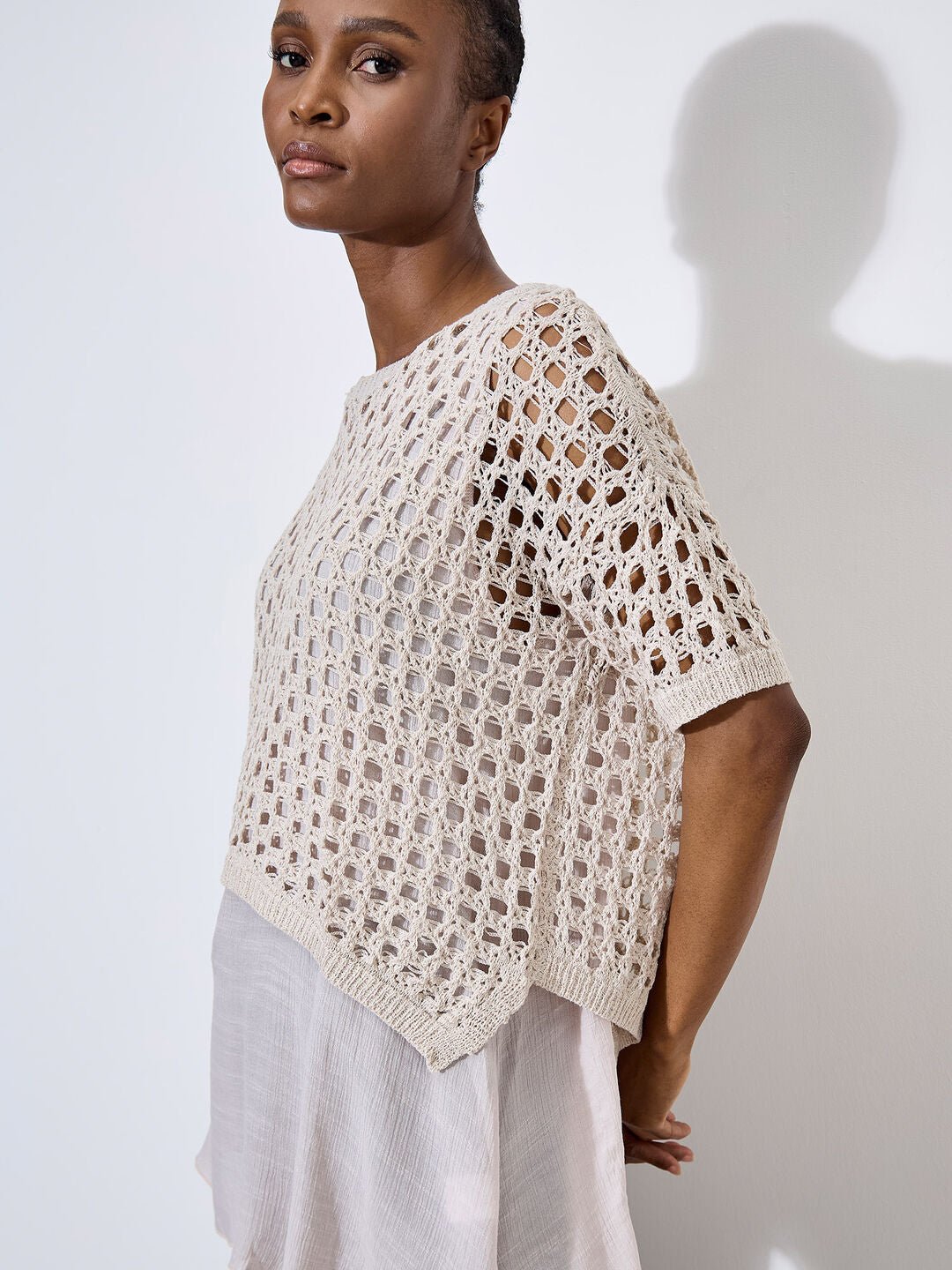 APRICOT - Knitted Mesh Layered Tunic Top - 943728 - Boutique Bubbles