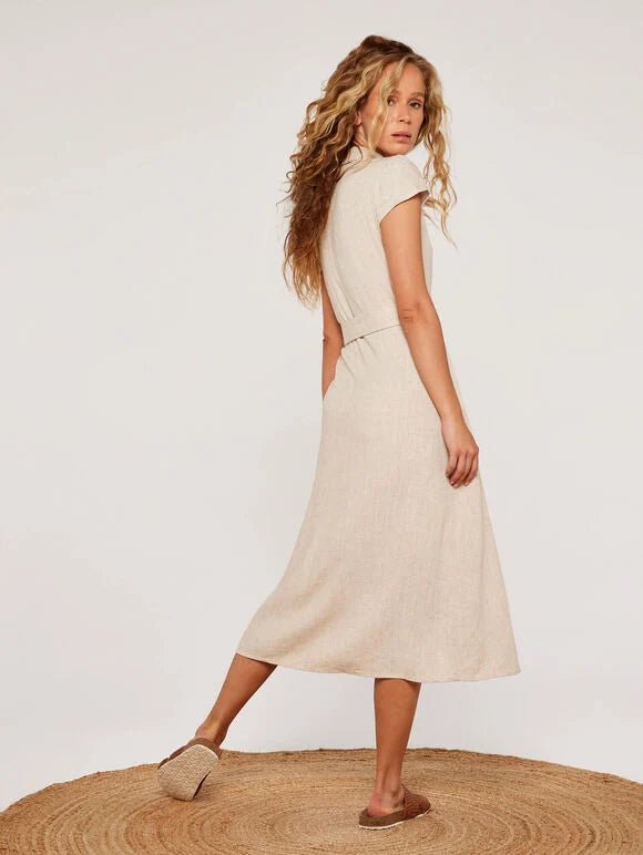 APRICOT - Linen Blend Shirt Midi Dress - X197811 - Boutique Bubbles