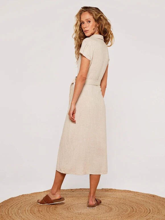 APRICOT - Linen Blend Shirt Midi Dress - X197811 - Boutique Bubbles