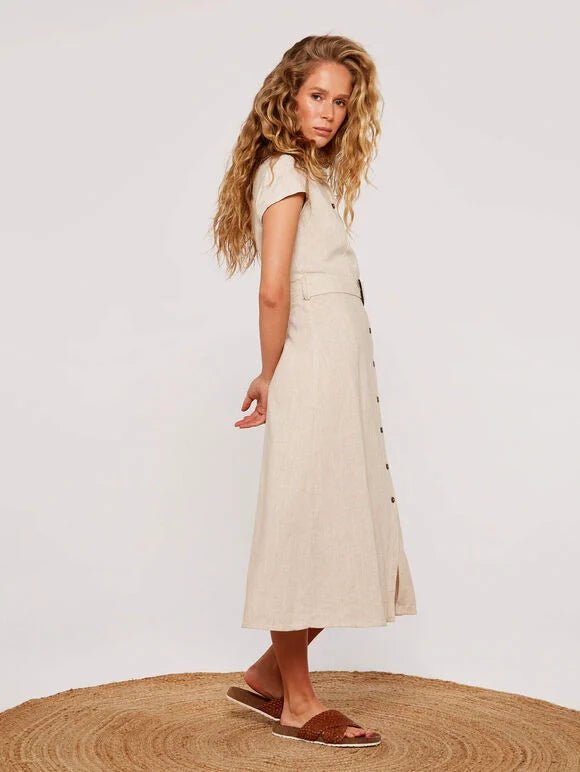 APRICOT - Linen Blend Shirt Midi Dress - X197811 - Boutique Bubbles