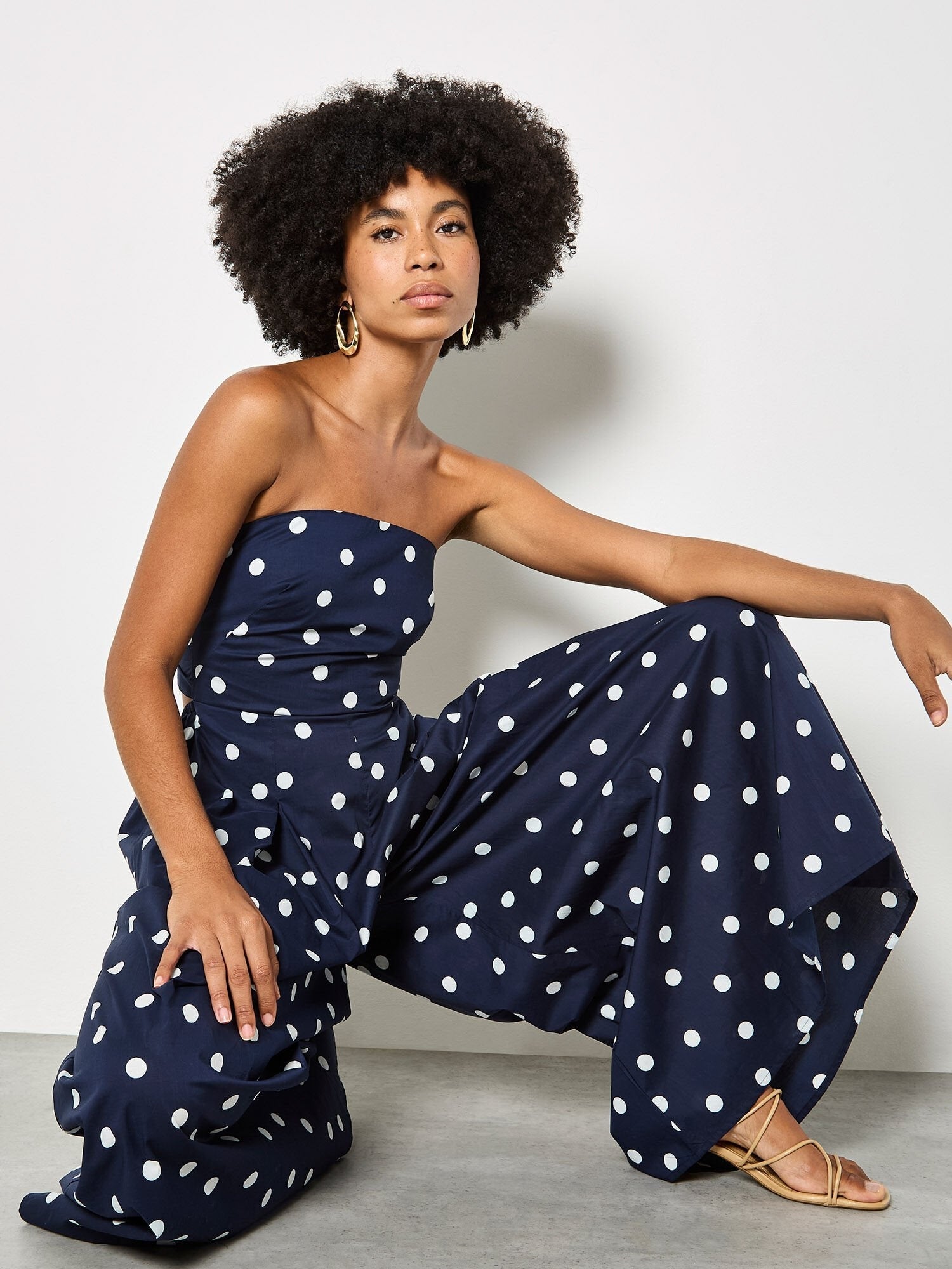APRICOT - Polka Dot Bow Back Wide - Leg Jumpsuit - X164165 - Boutique Bubbles