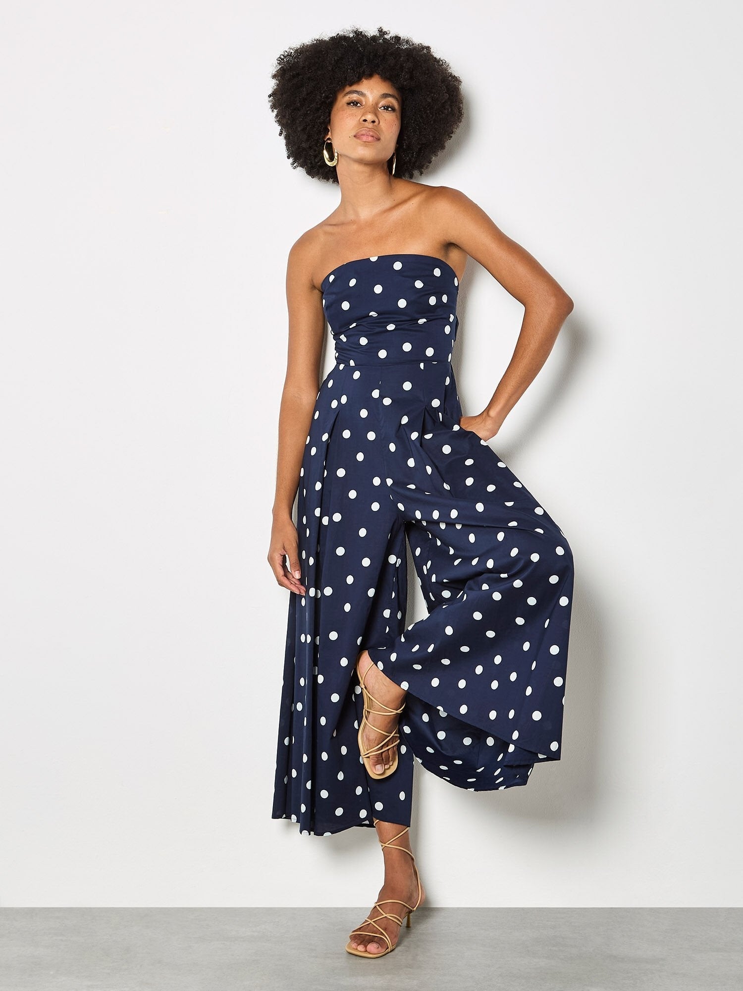 APRICOT - Polka Dot Bow Back Wide - Leg Jumpsuit - X164165 - Boutique Bubbles