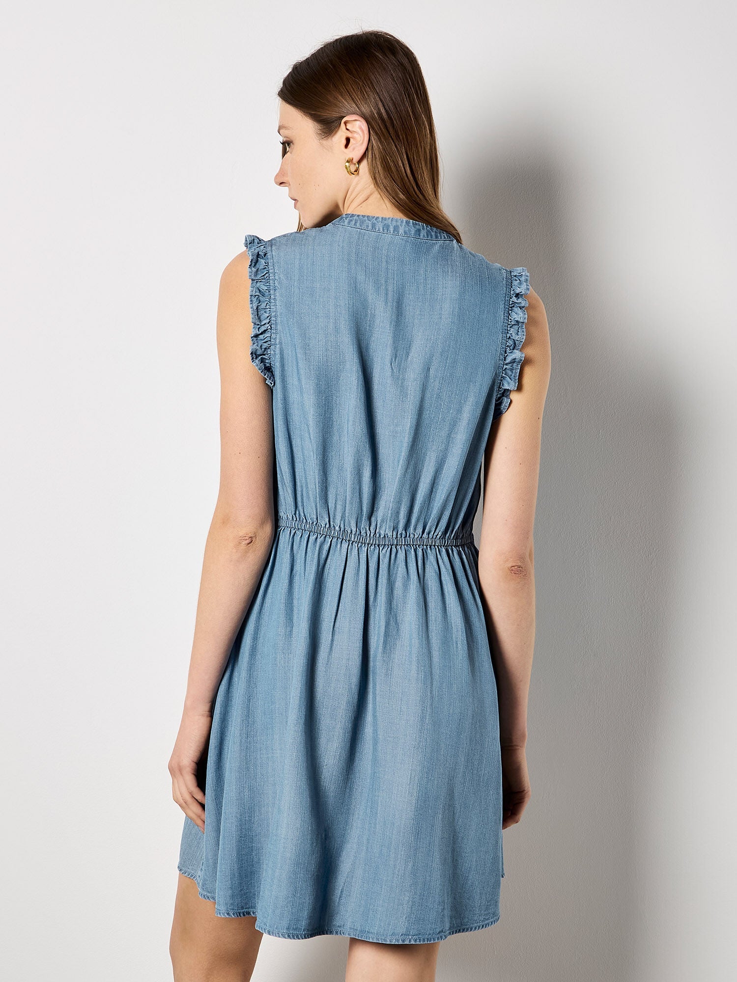APRICOT - Ruffle Sleeve Button Down Dress - X185528 - Boutique Bubbles