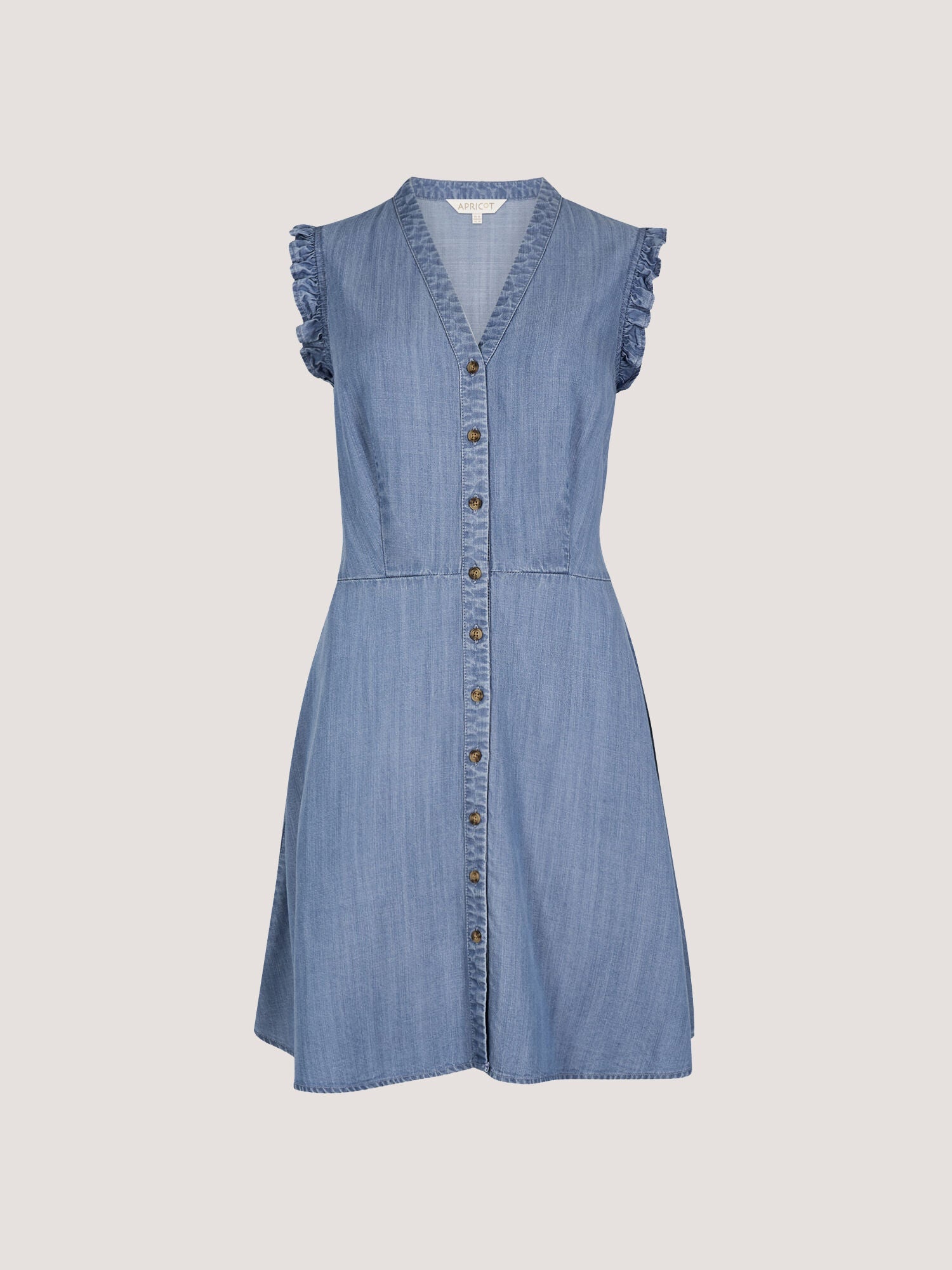 APRICOT - Ruffle Sleeve Button Down Dress - X185528 - Boutique Bubbles