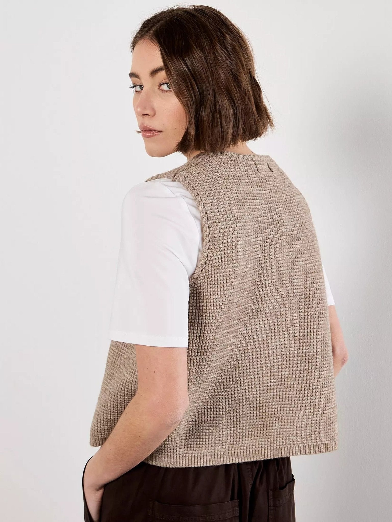 APRICOT - Scallop Edge Waffle Knit Tie Top - X132959 - Boutique Bubbles