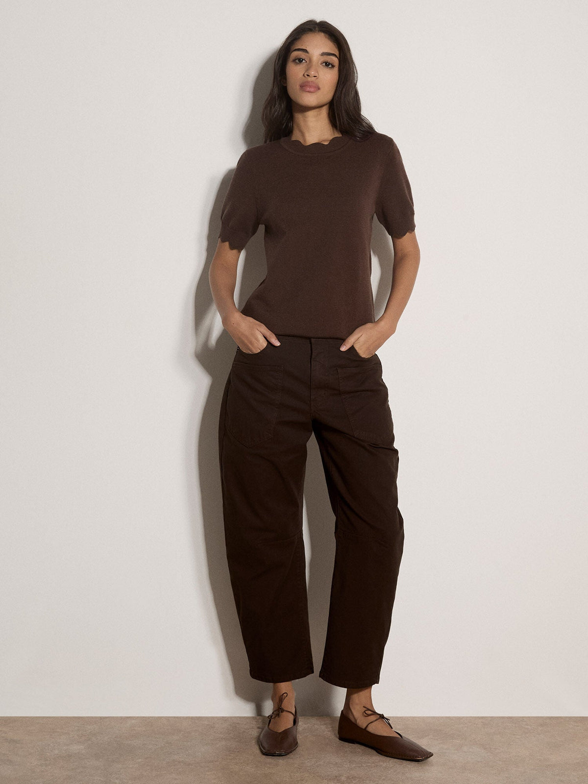 APRICOT - Scallop Neck & Sleeve Knit Tee - X246458 - Boutique Bubbles