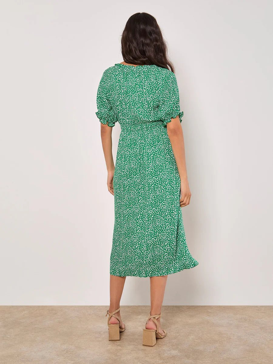 APRICOT - Spot Print Milkmaid Midi Dress - 950214 - Boutique Bubbles
