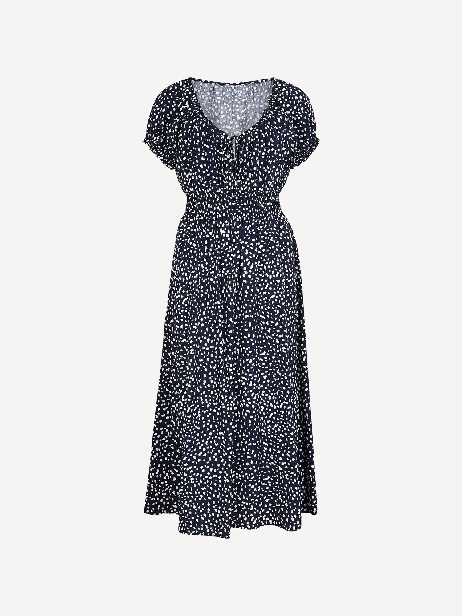 APRICOT - Spot Print Milkmaid Midi Dress - X172528 - Boutique Bubbles