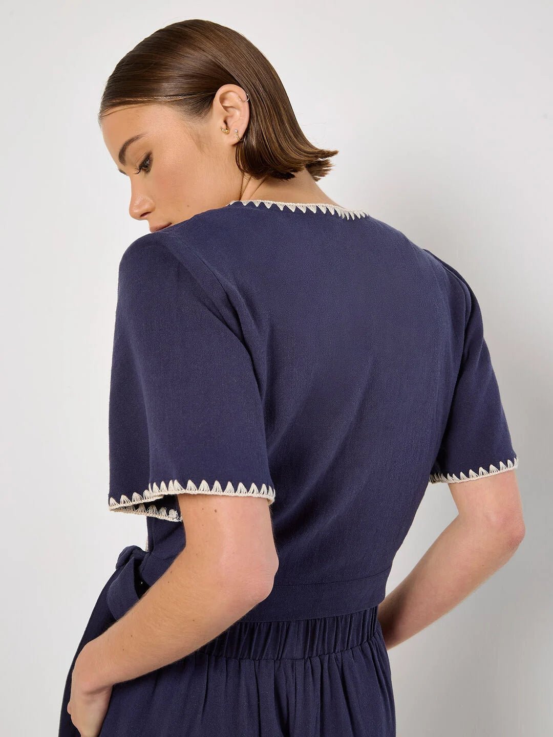 APRICOT - Stitch Detail Linen Blend Wrap Top - 956520 - Boutique Bubbles