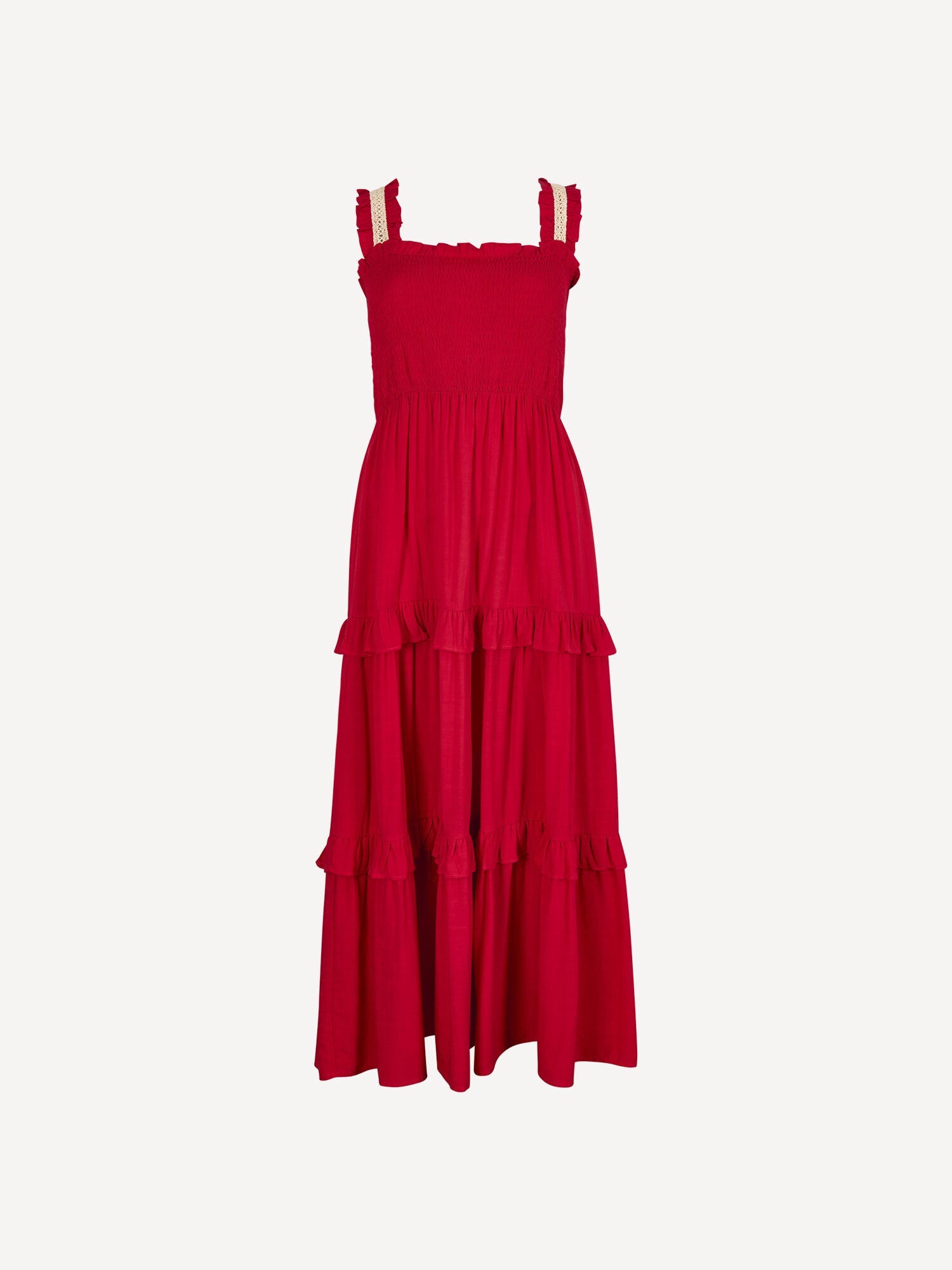 APRICOT - Tiered Lace Trim Midi Dress - X171958 - Boutique Bubbles