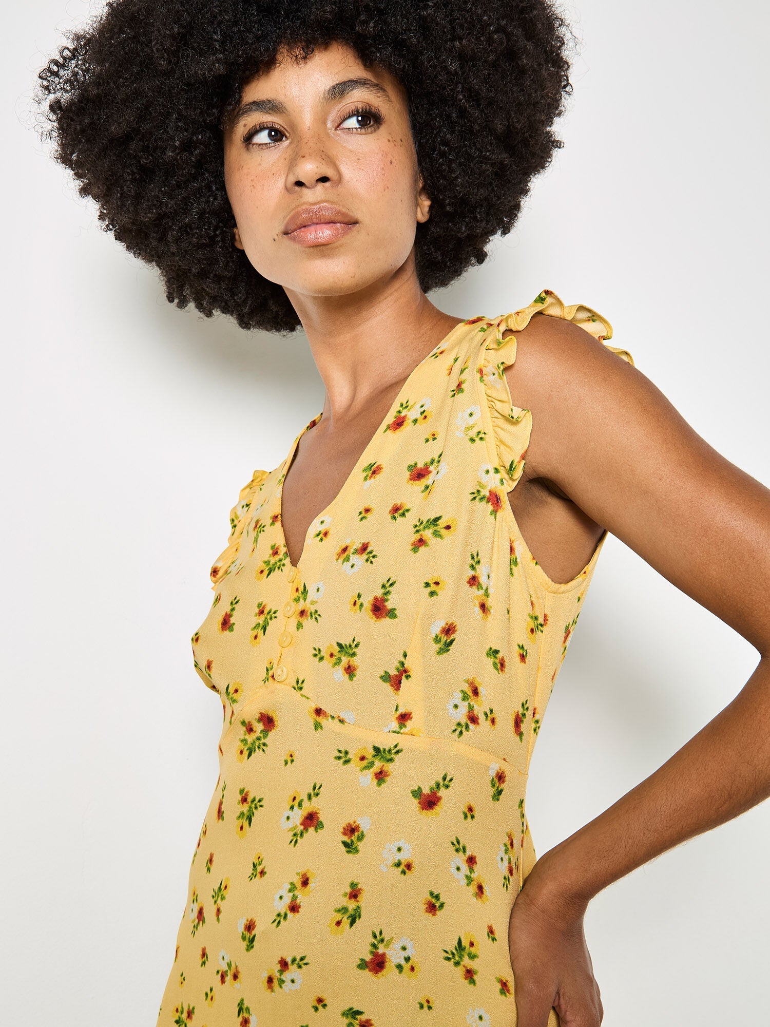 APRICOT - Vintage Floral Ruffle Mini Dress - X181377 - Boutique Bubbles