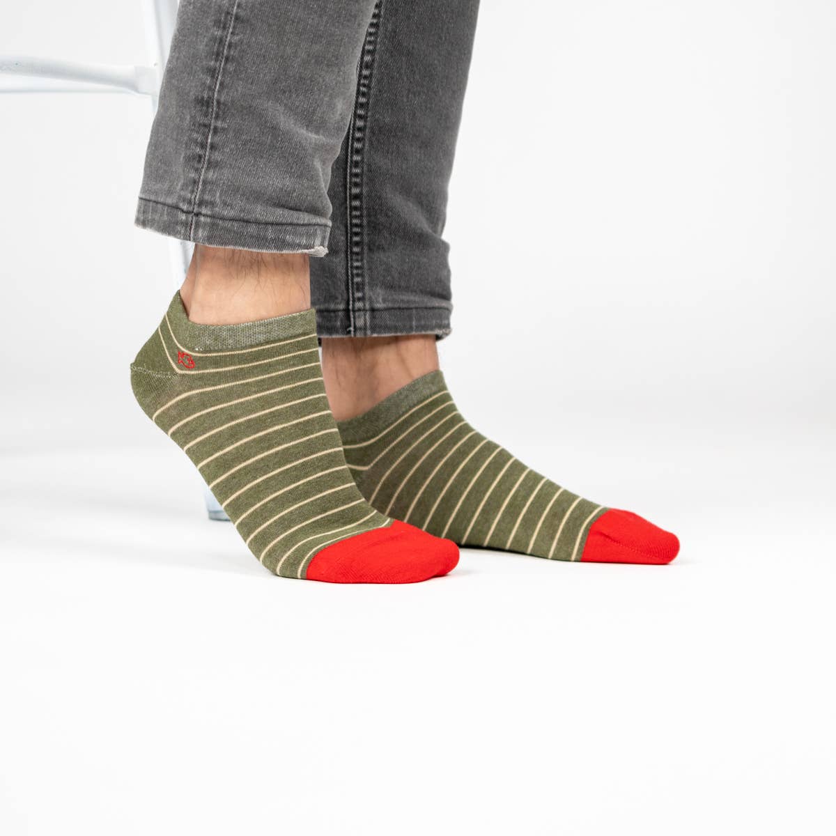 Fine Striped Socks - Khaki, Beige Striped