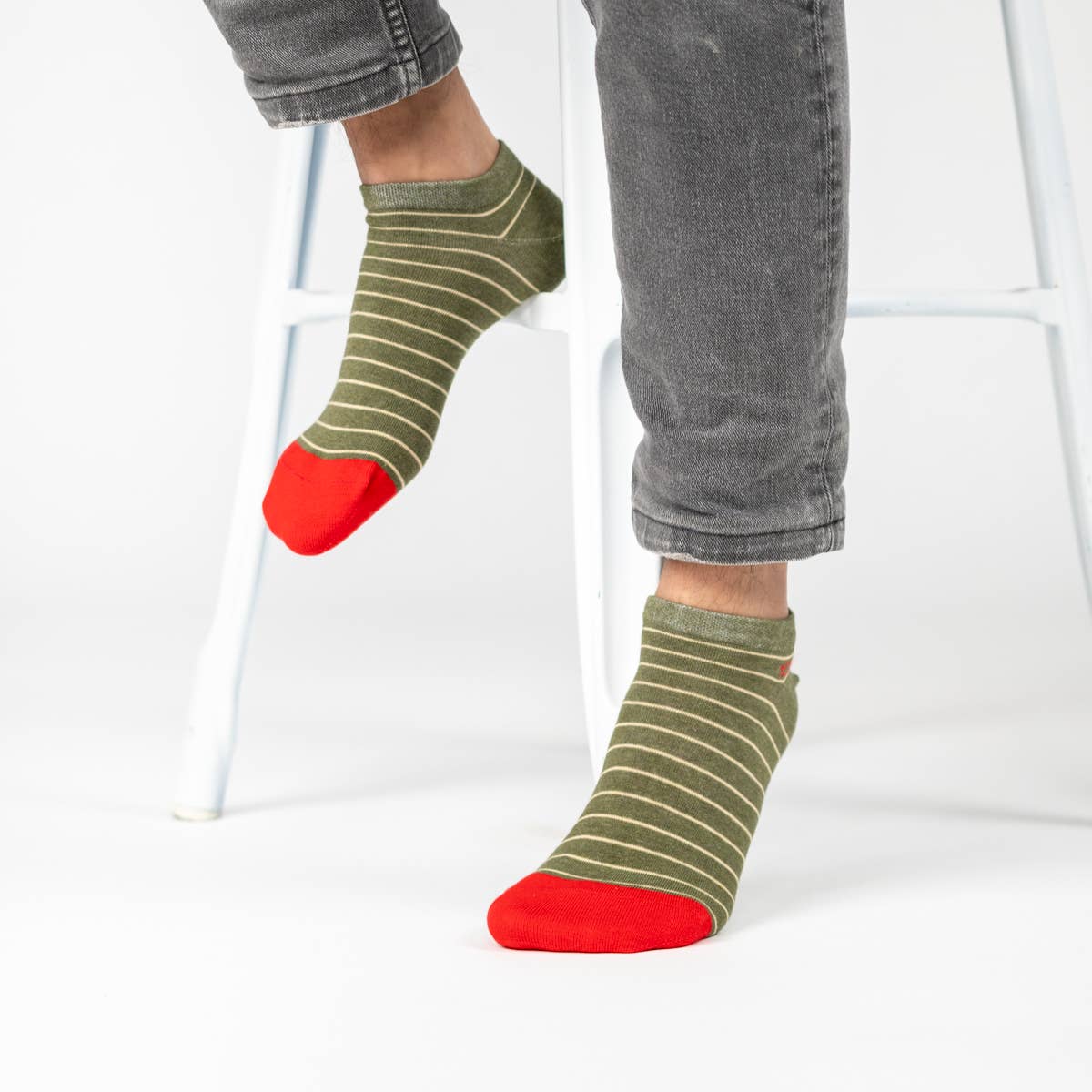 Fine Striped Socks - Khaki, Beige Striped