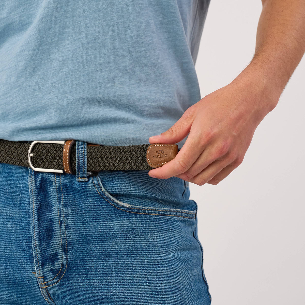 Elastic braided belt - Khaki