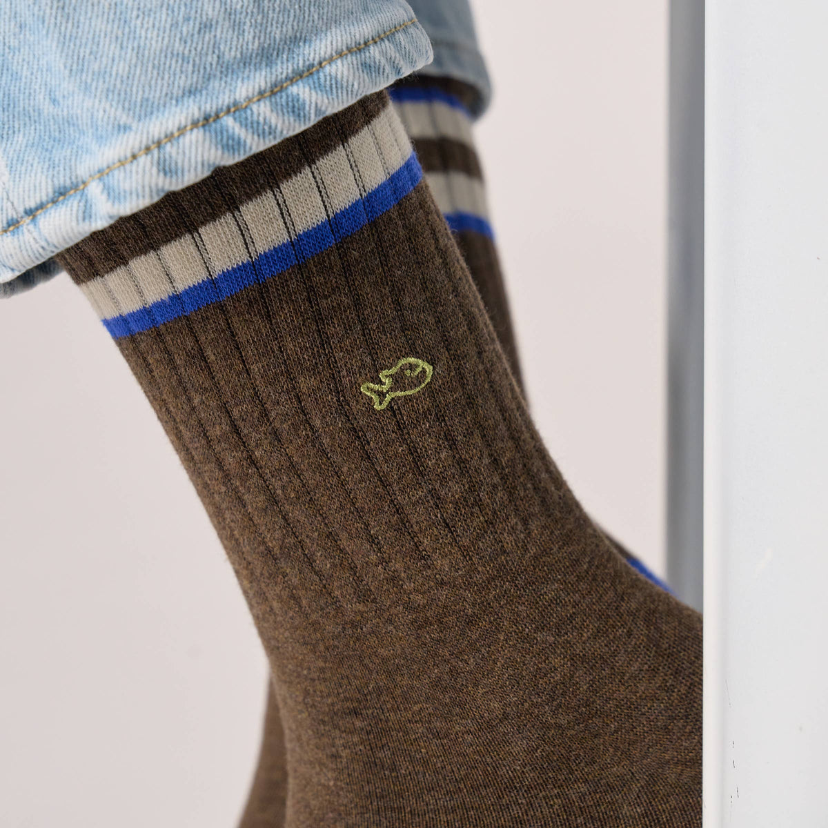 Retro combed cotton socks - Brown, ivory striped