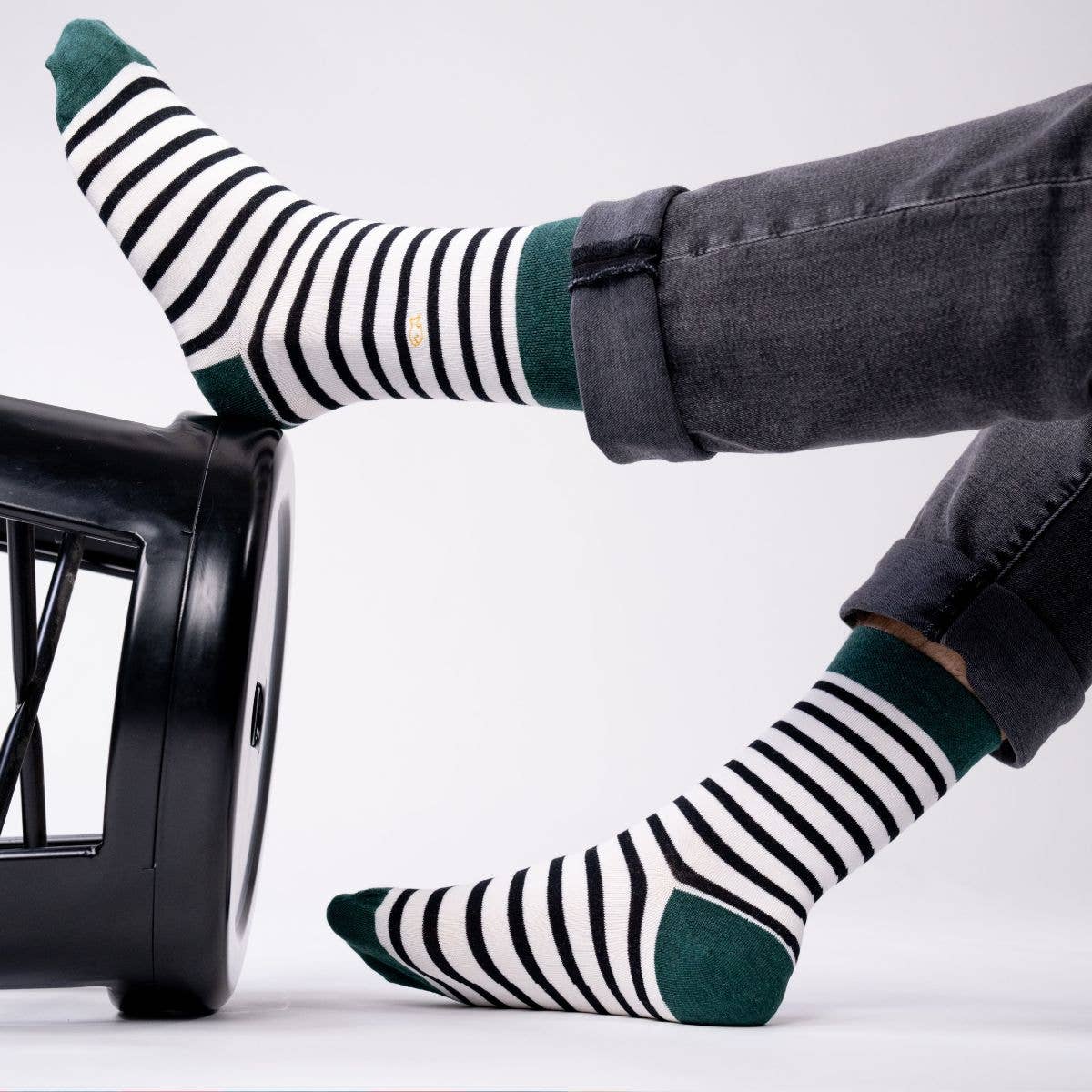 Combed Cotton Socks with Wide Stripes - White and Black - Boutique Bubbles