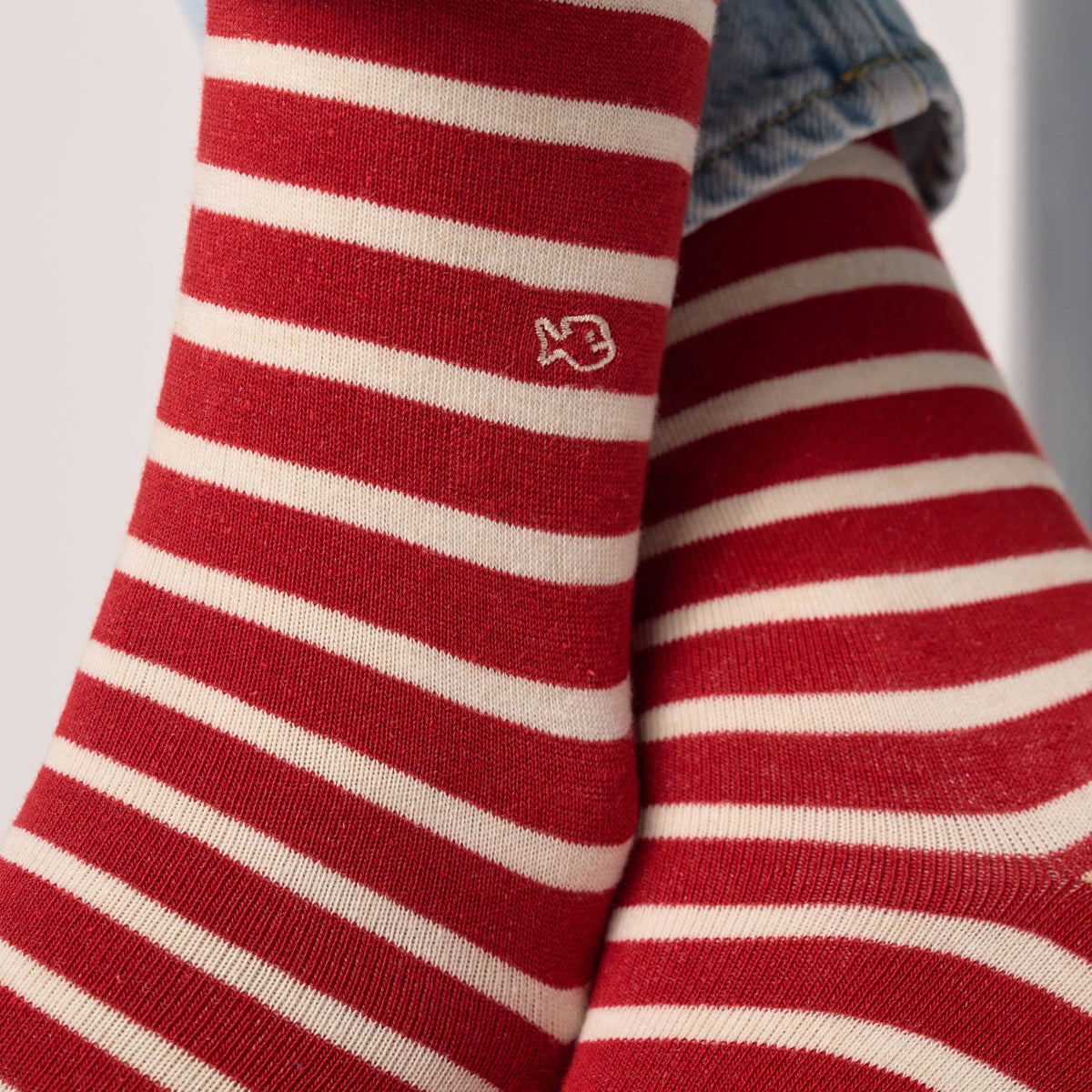 Combed cotton socks with wide stripes - Striped red
