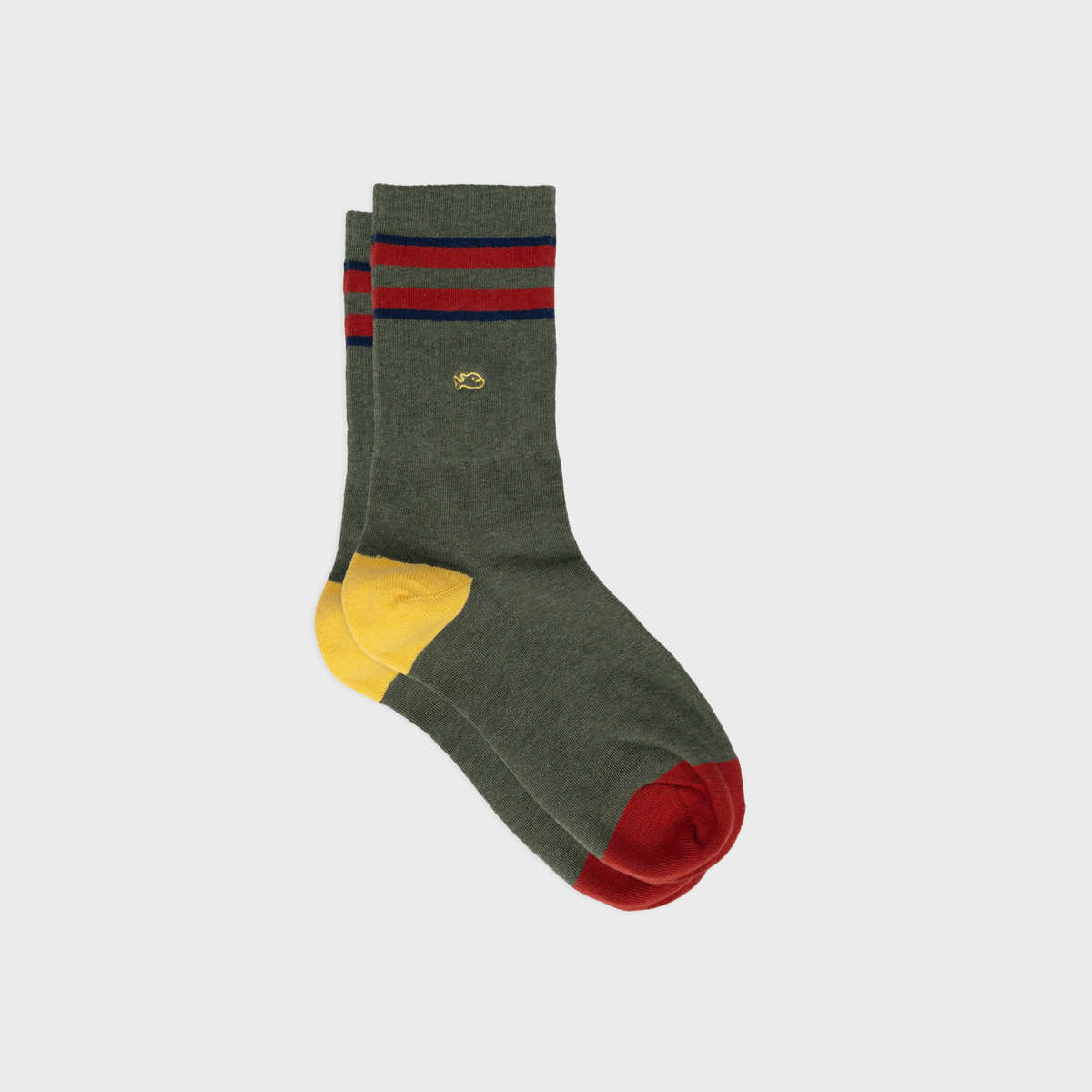 Retro combed cotton socks - Khaki, Red and Blue Striped