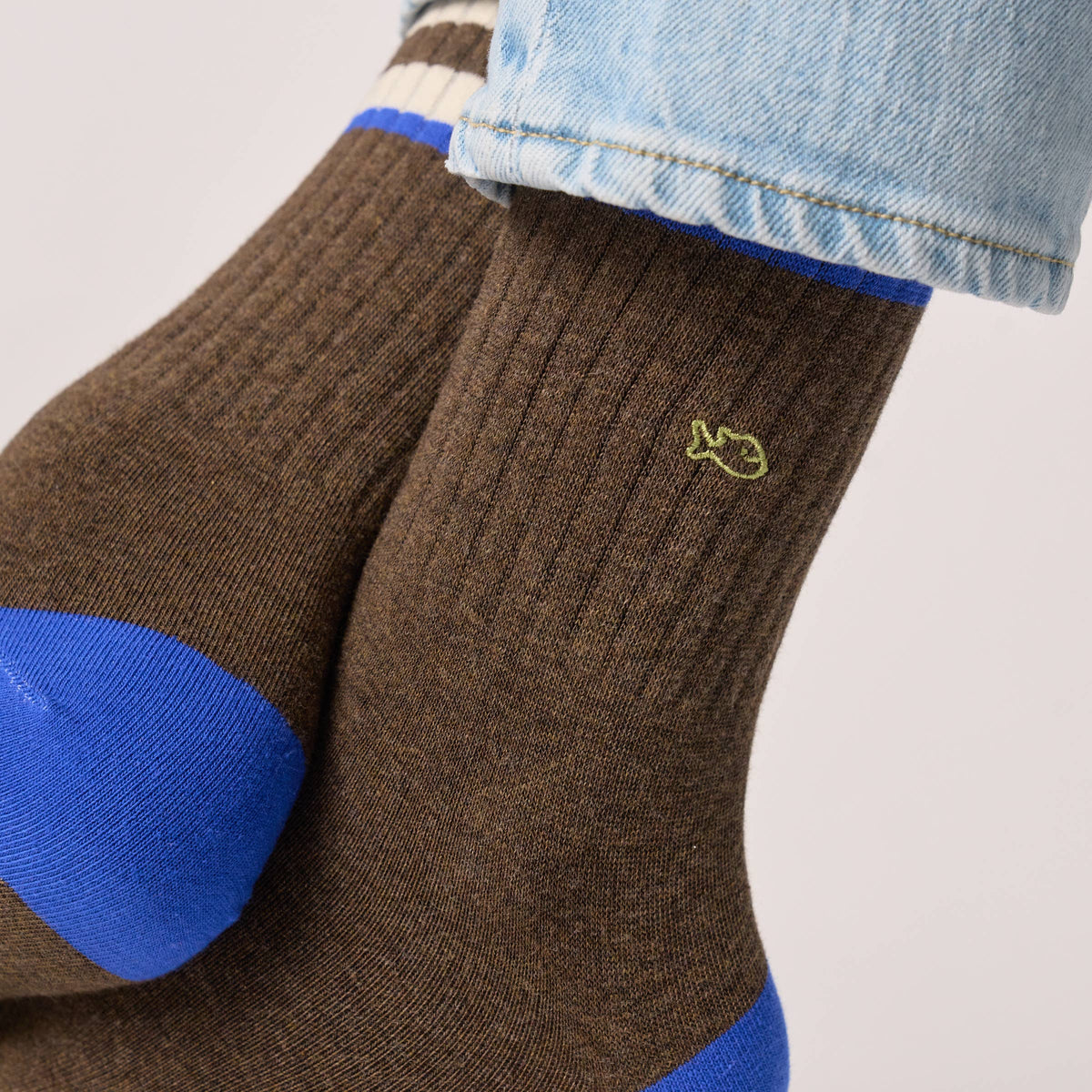 Retro combed cotton socks - Brown, ivory striped