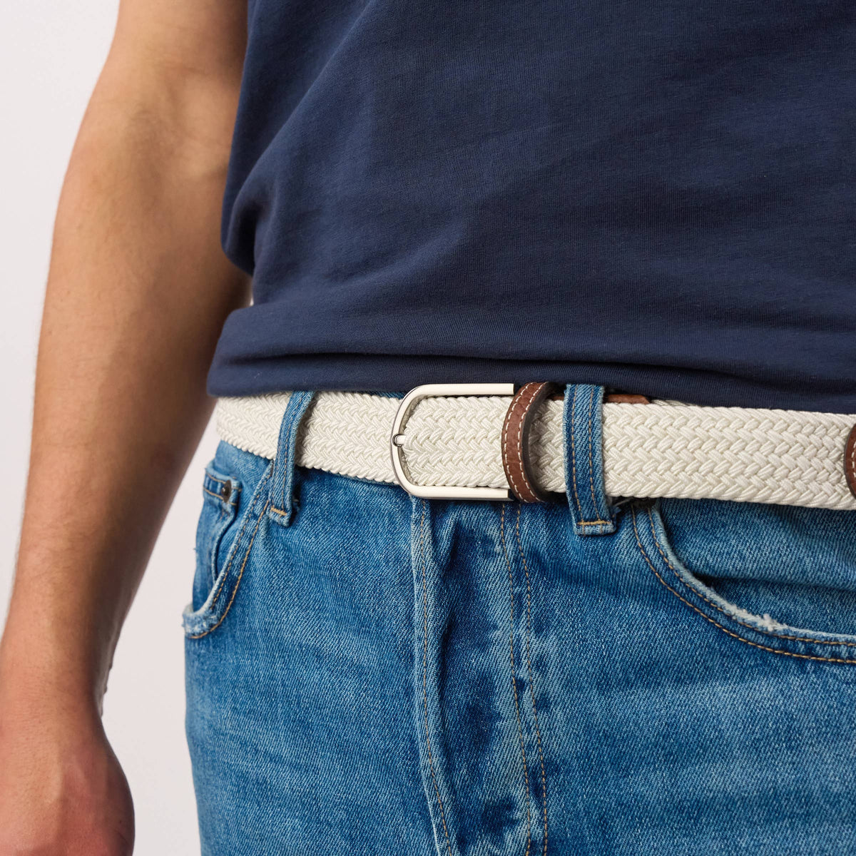 Elastic braided belt - Coconut white