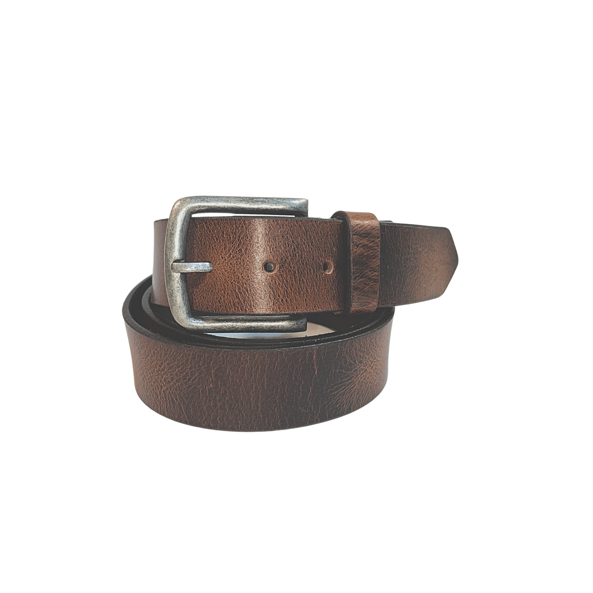 Leather Brown Belt with Vintage Silver Buckle - Boutique Bubbles
