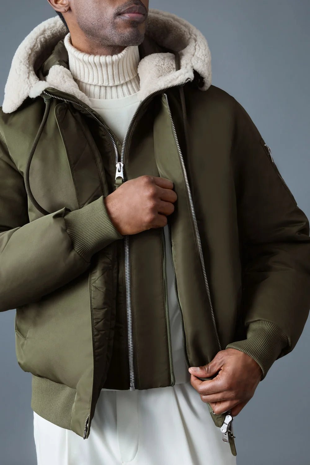 MACKAGE AUGUST-Z - Bomber Jacket with Shearling-Trimmed Hood - Boutique Bubbles