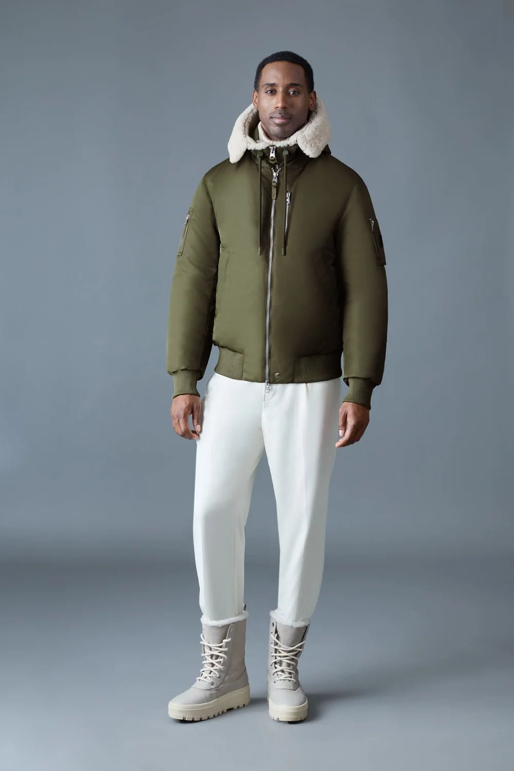 MACKAGE AUGUST-Z - Bomber Jacket with Shearling-Trimmed Hood - Boutique Bubbles