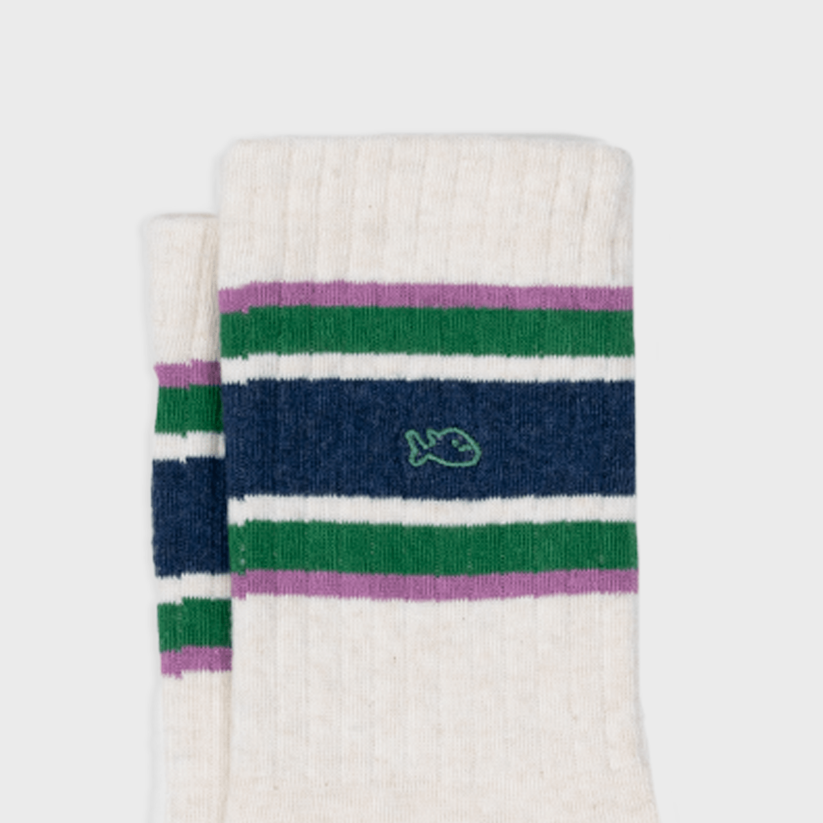 Retro combed cotton socks - Beige, navy and green - Boutique Bubbles