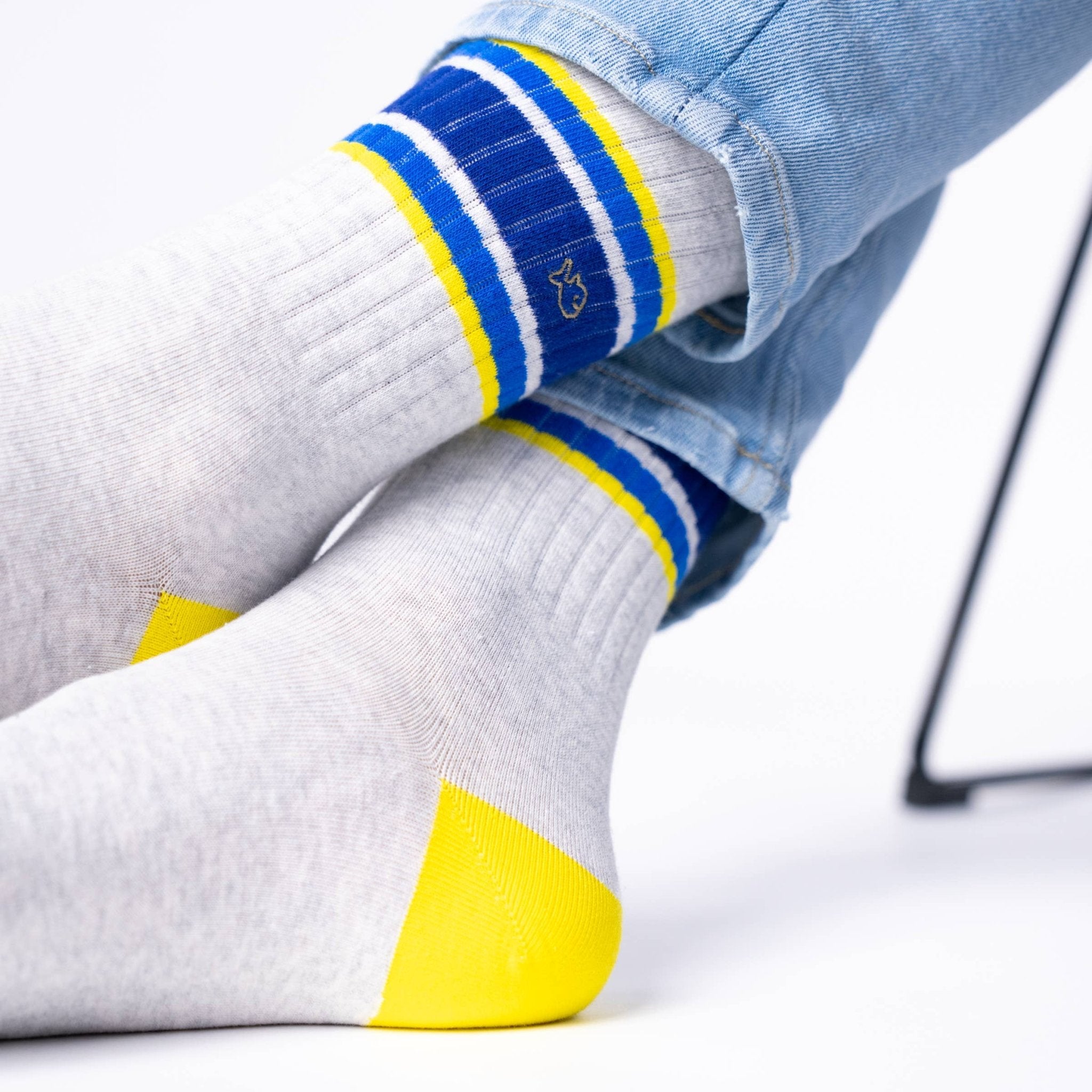 Retro combed cotton socks - Grey, blue and yellow - Boutique Bubbles