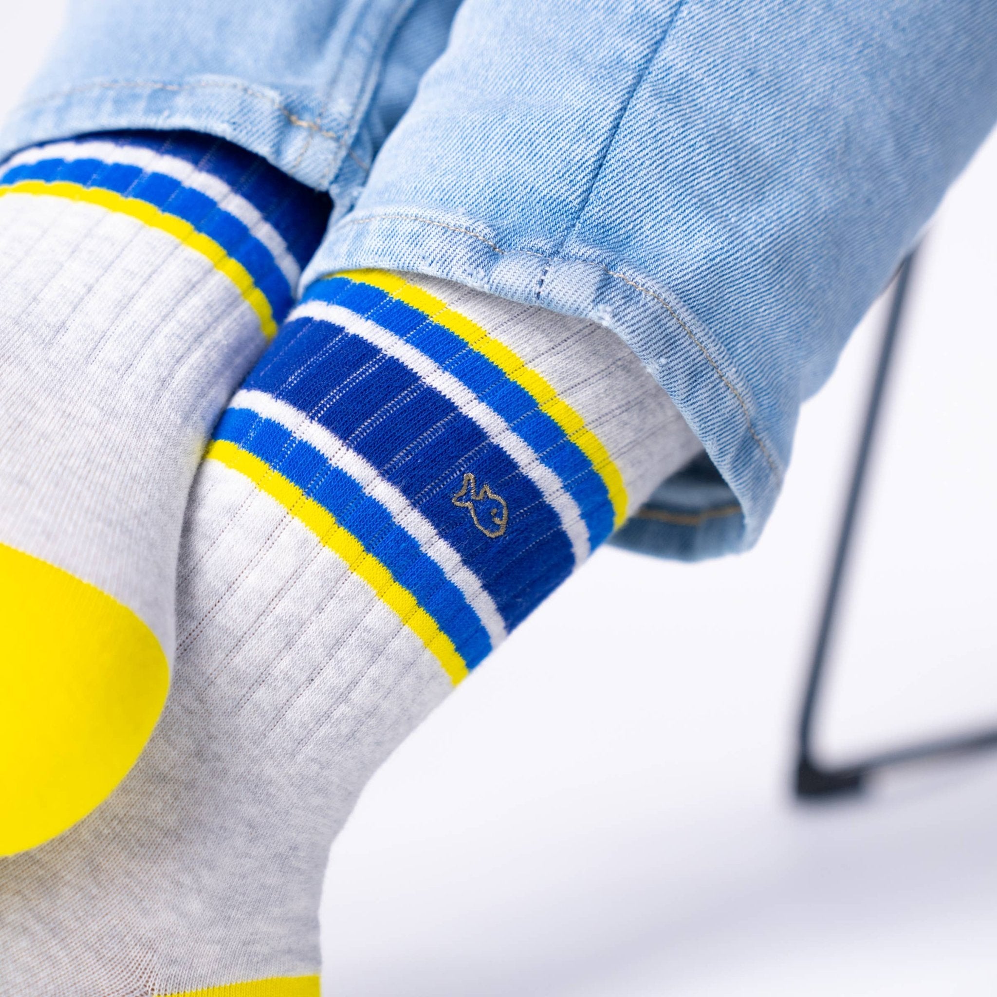 Retro combed cotton socks - Grey, blue and yellow - Boutique Bubbles