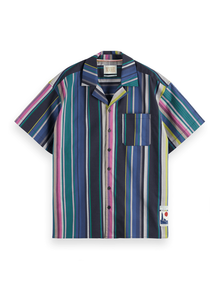 SCOTCH&SODA - Multicolour Striped Fine Cotton Poplin Hawaii Shirt - Boutique Bubbles