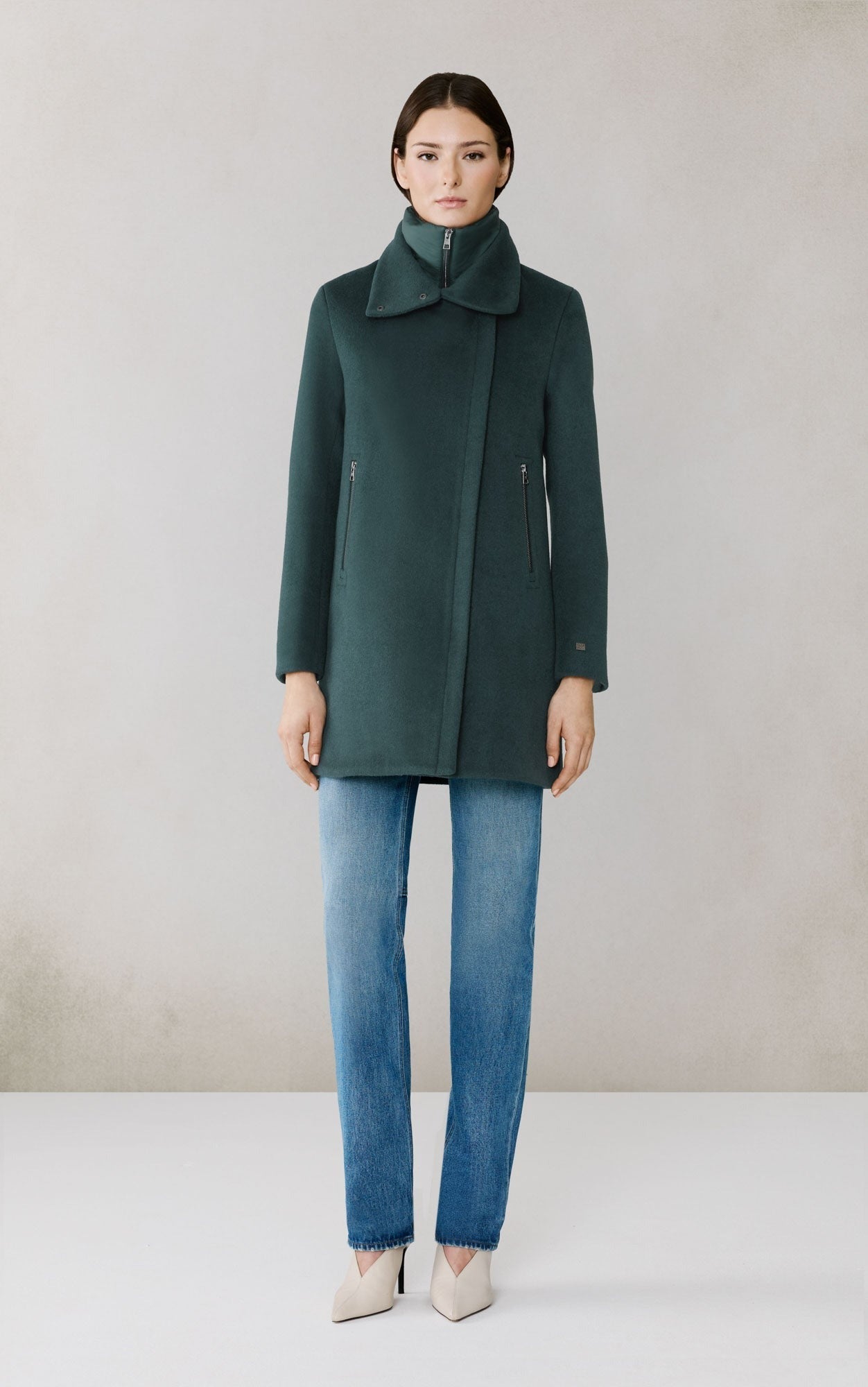 SOIA&KYO ABBI - Straight - Fit Mixed Media Wool Coat With Removable Bib - Boutique Bubbles