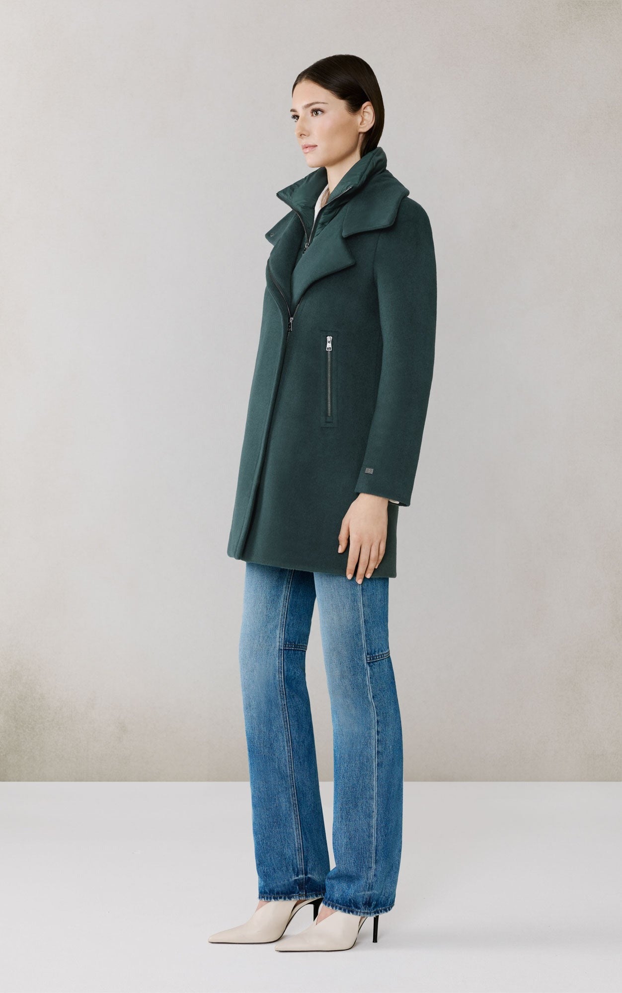 SOIA&KYO ABBI - Straight - Fit Mixed Media Wool Coat With Removable Bib - Boutique Bubbles