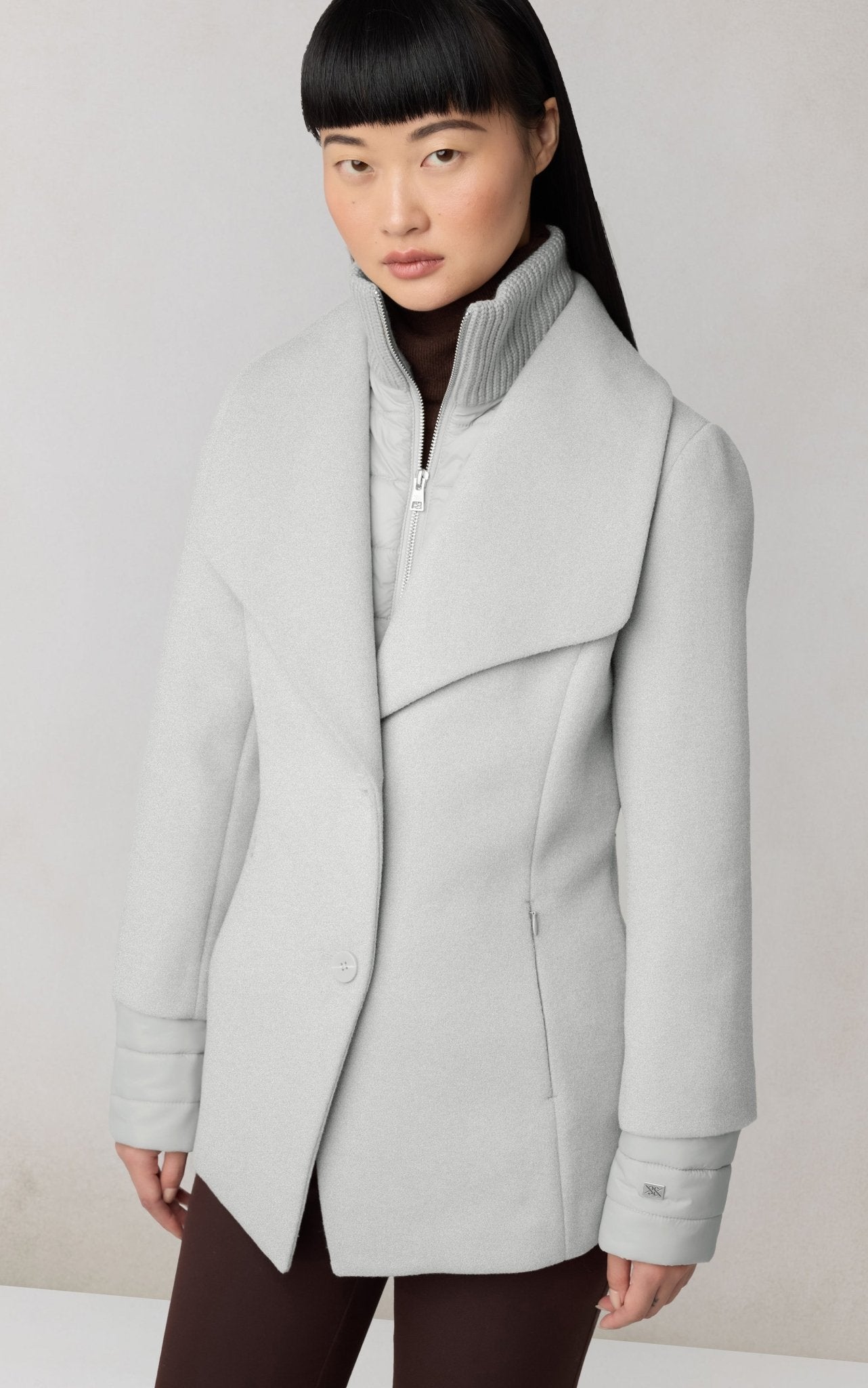 SOIA&KYO FRIEDA - Slim - Fit Mixed Media Wool Coat With Removable Bib - Boutique Bubbles