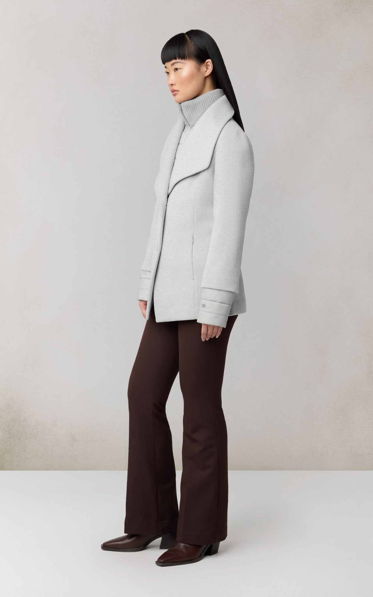 SOIA&KYO FRIEDA - Slim - Fit Mixed Media Wool Coat With Removable Bib - Boutique Bubbles